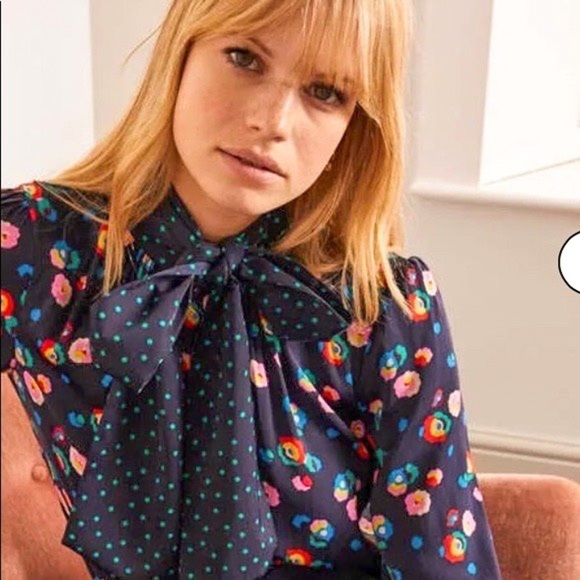 Boden Grace Floral Neck Tie Blouse | Size 14 - Picture 5 of 16